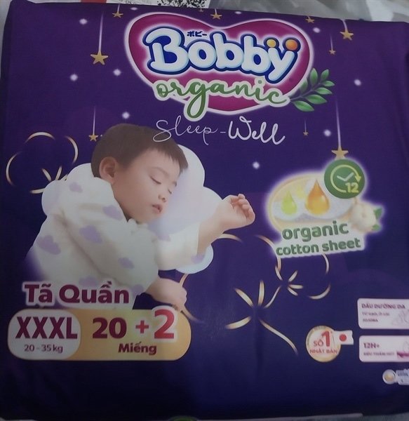 Tã quần Bobby Organic sleepwell xxxl 20 miếng (Bịch)