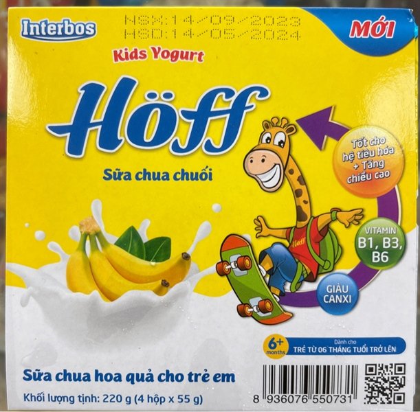 Sữa Chua Hoff Vị Chuối 220G Vỉ 4 Hộp 55G (Lốc)