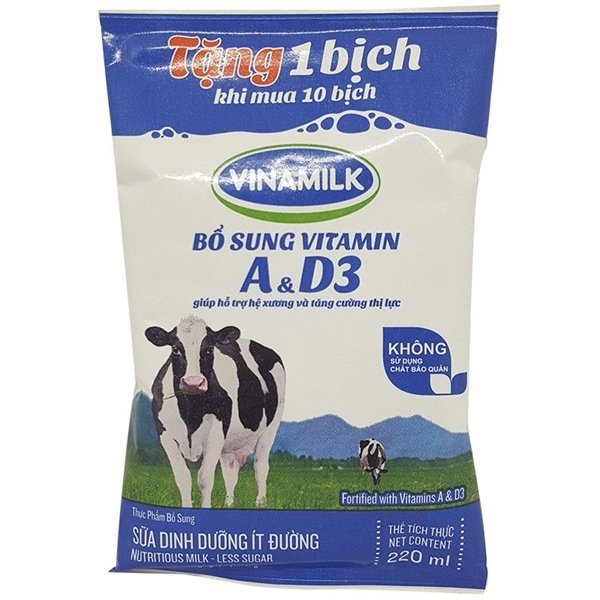 Sữa Vinamilk Tiệt Trùng Ít Đường 220ml (Gói)