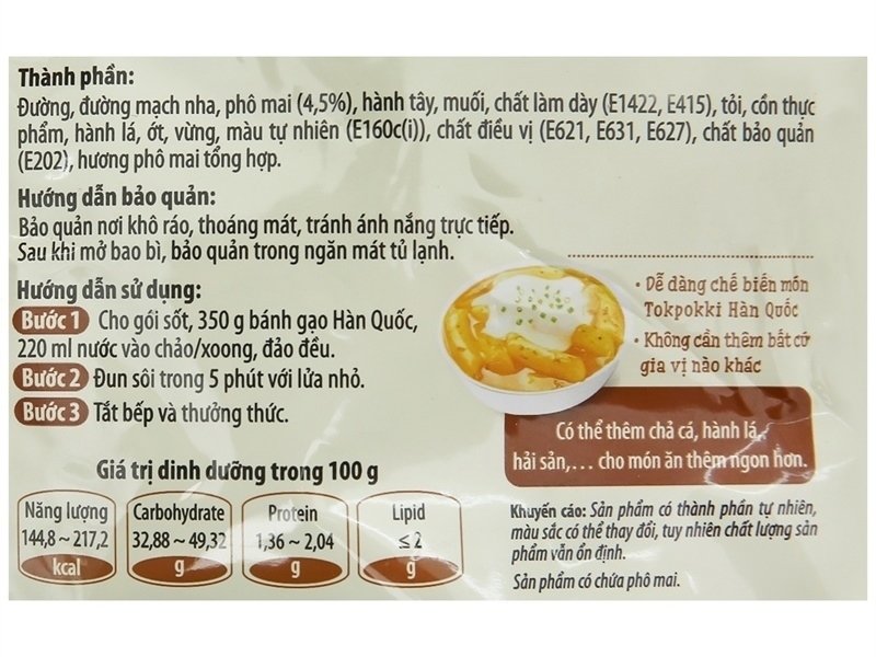 Sốt tokpokki Hàn Quốc O'food vị phô mai gói 120g (gói)