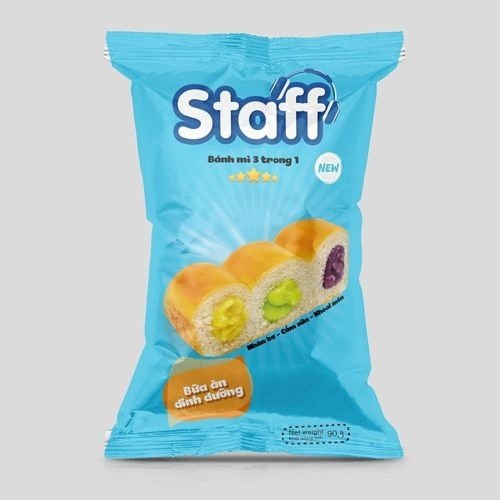 STAFF BÁNH MÌ 3 TRONG 1 NHÂN BƠ, CỐM SỮA, KHOAI MÔN 90GR (Cái)