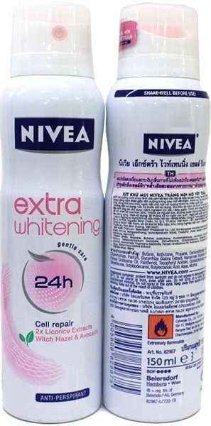 Xịt khử mùi nữ Nivea extra whitening 150M (Chai)
