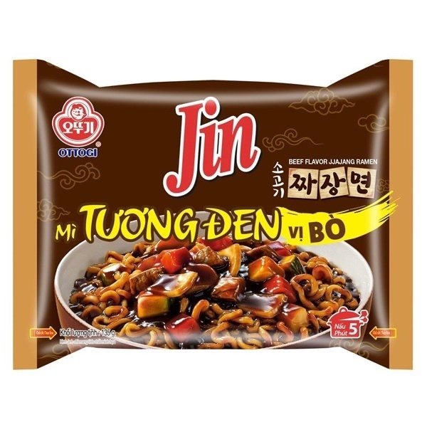 Mì Tương Đen Jin Vị Bò Ottogi Gói 135g (Thùng 20 gói)